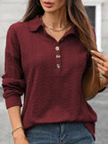 Lapel Casual Button Loose Long Sleeve Sweatshirt