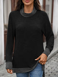 Contrast color loose long-sleeved T-shirt top