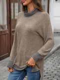 Contrast color loose long-sleeved T-shirt top