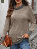 Contrast color loose long-sleeved T-shirt top