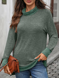 Contrast color loose long-sleeved T-shirt top