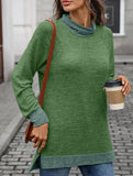 Contrast color loose long-sleeved T-shirt top