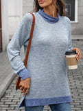 Contrast color loose long-sleeved T-shirt top