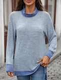 Contrast color loose long-sleeved T-shirt top