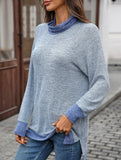 Contrast color loose long-sleeved T-shirt top