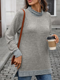 Contrast color loose long-sleeved T-shirt top