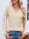 V-neck loose long-sleeved lace top