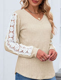 V-neck loose long-sleeved lace top
