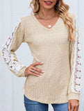 V-neck loose long-sleeved lace top