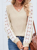 V-neck loose long-sleeved lace top