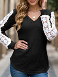 V-neck loose long-sleeved lace top