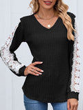 V-neck loose long-sleeved lace top