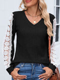 V-neck loose long-sleeved lace top