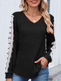 V-neck loose long-sleeved lace top