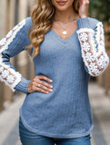 V-neck loose long-sleeved lace top