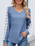 V-neck loose long-sleeved lace top