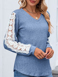 V-neck loose long-sleeved lace top