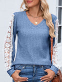 V-neck loose long-sleeved lace top