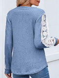V-neck loose long-sleeved lace top