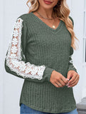 V-neck loose long-sleeved lace top