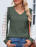 V-neck loose long-sleeved lace top