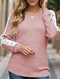 V-neck loose long-sleeved lace top