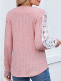 V-neck loose long-sleeved lace top