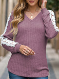 V-neck loose long-sleeved lace top