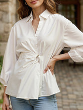Irregular design three-quarter sleeve lapel top