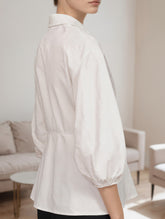 Irregular design three-quarter sleeve lapel top