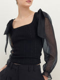 Square neck waist see-through long sleeve shirt