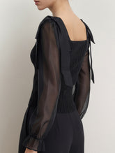 Square neck waist see-through long sleeve shirt