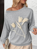 Versatile off-shoulder gray long-sleeved sweatshirt