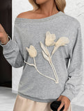 Versatile off-shoulder gray long-sleeved sweatshirt