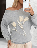 Versatile off-shoulder gray long-sleeved sweatshirt