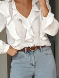 Pastoral style lace ruffle V-neck shirt