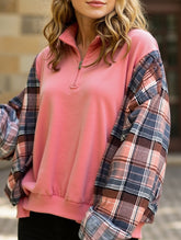 retro-style pink plaid velvet sweatshirt