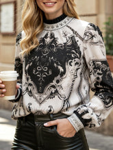 black and white palace style stand collar shirt