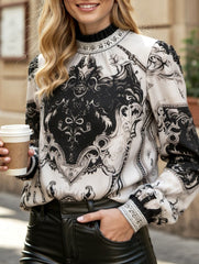 black and white palace style stand collar shirt
