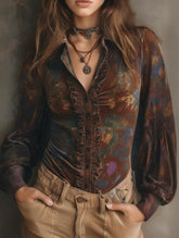 retro tie-dye velvet long-sleeved shirt