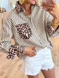 Leopard print patchwork cardigan striped shirt