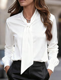 Solid color tie-front long-sleeved shirt