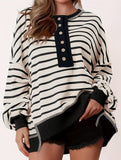 V-neck color-blocked striped loose shirt