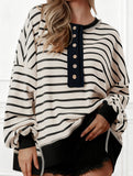 V-neck color-blocked striped loose shirt