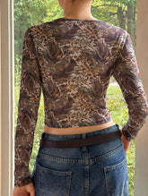 Sexy Leopard Print Sheer Fitted Mesh Shirt