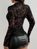 Single-layer long-sleeved thin slim-fit lace shirt