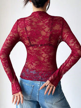 Single-layer long-sleeved thin slim-fit lace shirt