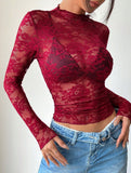 Single-layer long-sleeved thin slim-fit lace shirt