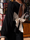Backless tie-up bow lace shirt