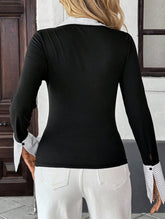 Faux two-piece high street color-blocked knit shirt